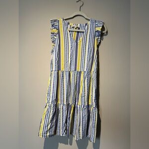 Loft Blue, White, Yellow Seersucker Dress M